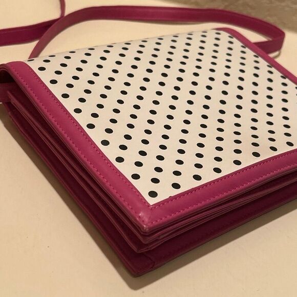 Valentino Garavani Black & White Polka Dot Crossbody Bag Purse Pink Trim Preppy - Picture 8 of 13
